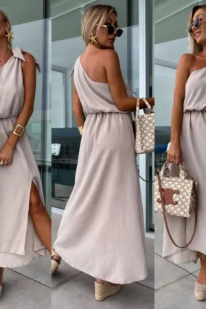 SMĖLIO SPALVOS SUKNELĖ