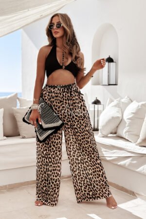 Plačios Kalahari kelnės su smėlio spalvos leopardo raštu