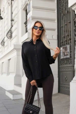 MARGARET MARŠKINĖLIAI SU ASIMETRINIU KIRPNIUMU, 100 % VISKOZĖS, JUODI