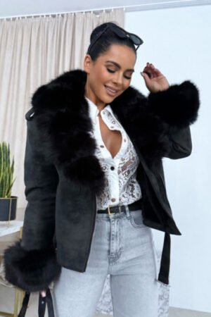 Moteriškas avikailio paltas su nuimamu kailiu