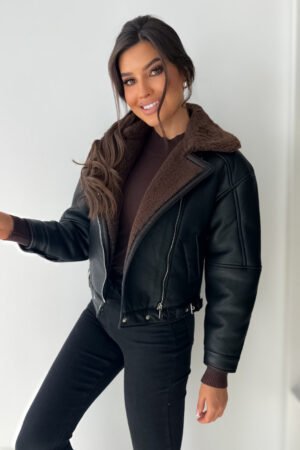 Baikerių striukė su juodu šokoladu