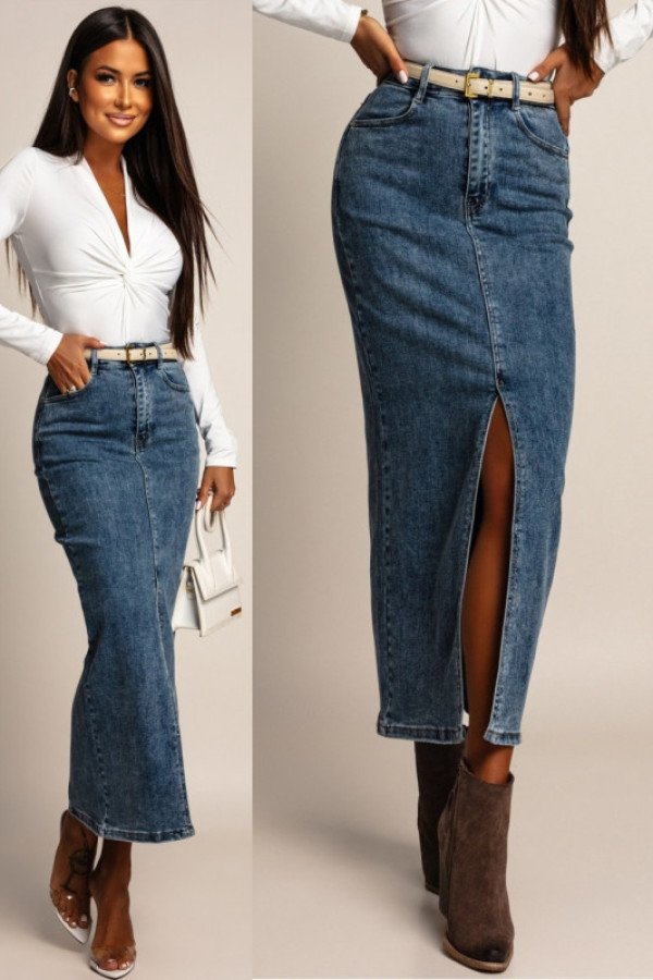 Annels mėlynas džinsinis maksi sijonas