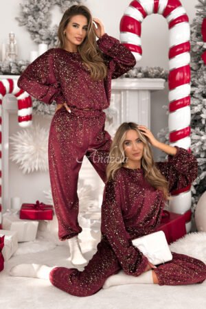 Auksinis prieblandos bordo spalvos aksominis komplektas