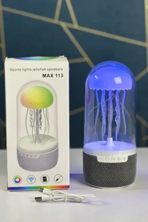 „Medūzos lempos“ „Bluetooth“ garsiakalbis – 7 spalvas keičianti LED naktinė lemputė su plaukiojančios medūzos efektu, išmanusis belaidis garsiakalbis, 1500 mAh įkraunama baterija